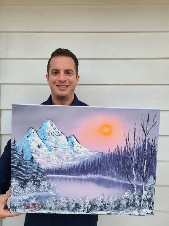 Snowy Winter Mountain Lake Landscape Oil Painting - Etsy