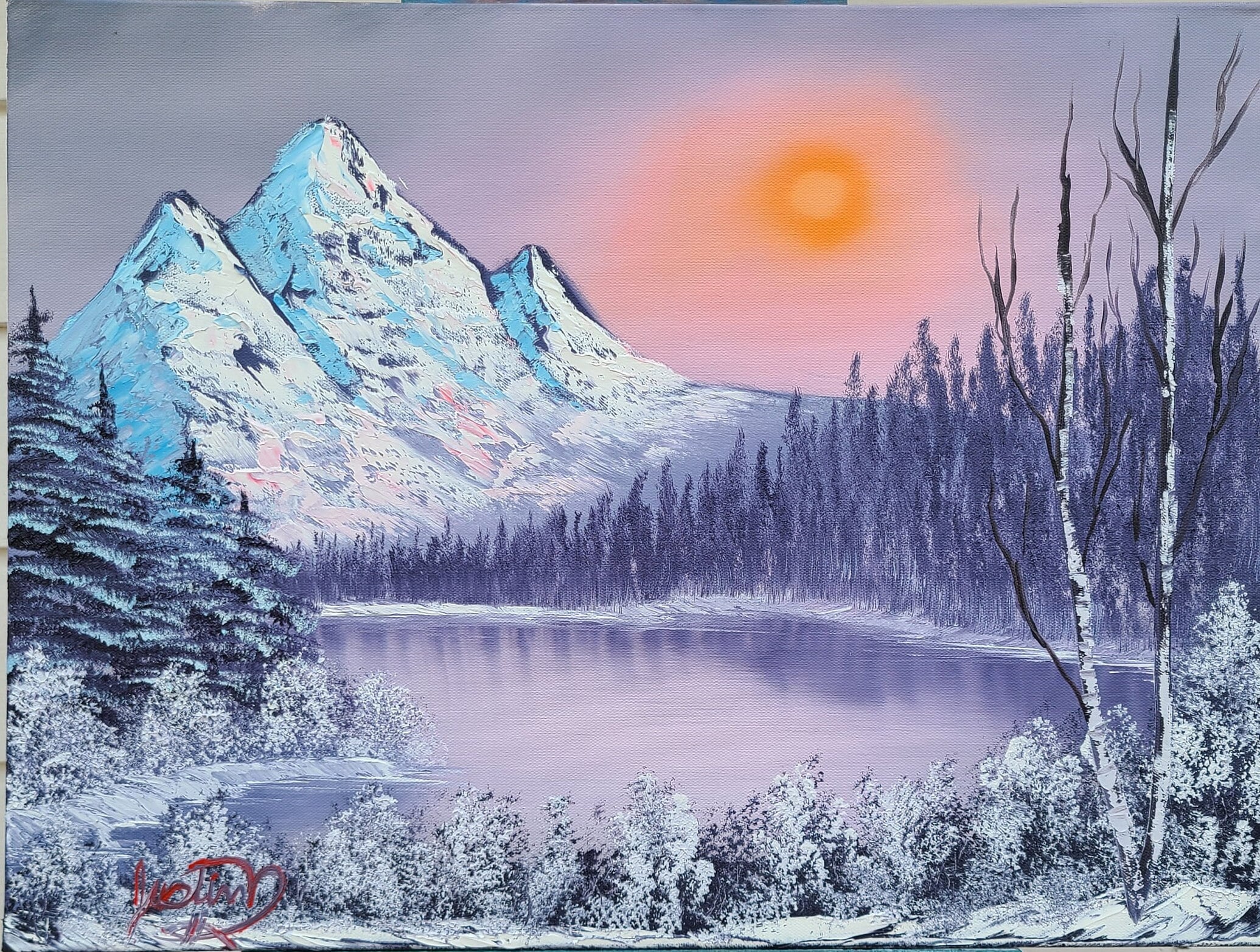 絵画 Winter Mountains Snowy Winter Mountain Lake Landscape Oil Painting - Etsy