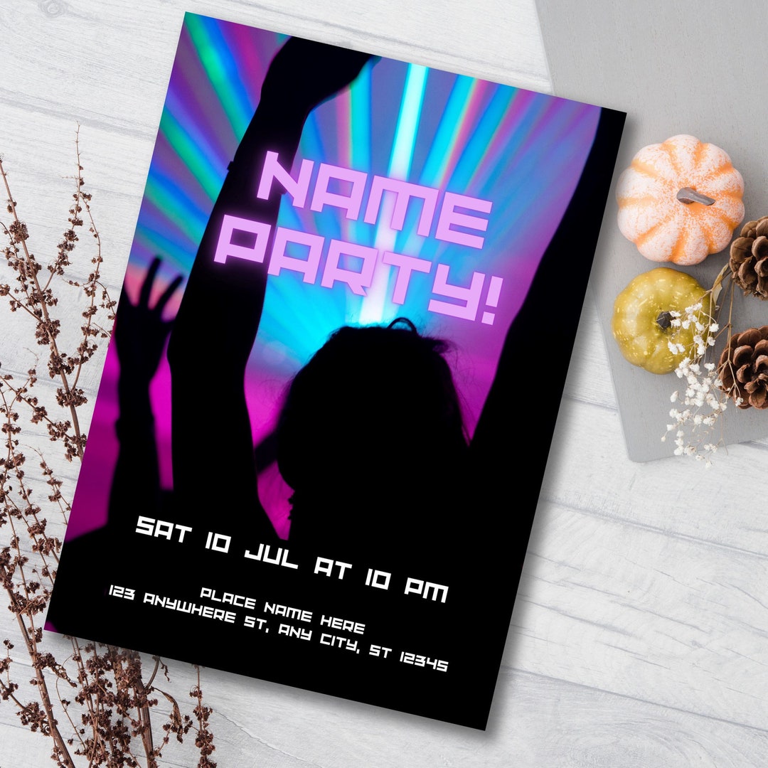 Editable Dance Party Invitation Neon Glow Dance Party Invitation Neon ...