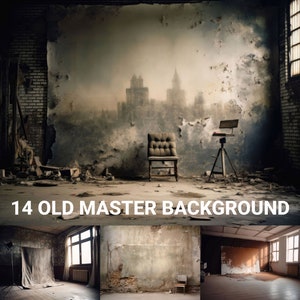 May include: A set of 14 digital backgrounds featuring old, distressed, and textured walls. The backgrounds are perfect for adding a vintage or industrial feel to your photos or designs.