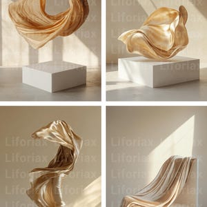 28 Premium Maternity Portrait: Digital Dress & Photo Art Backdrops of Flowing Flying Gold Beige Fabrics