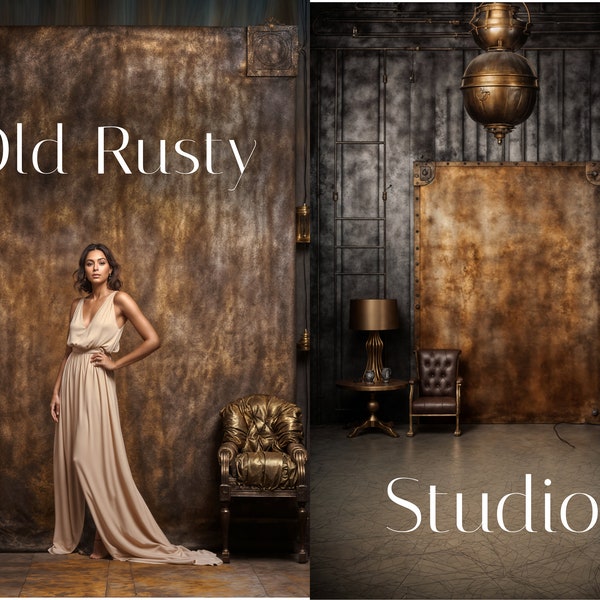 Old Rusty Metallic Backdrops, Vintage Metal background, Old Master backdrop, Studio Photography Backdrop, Iron texture, Grungy, Maternity