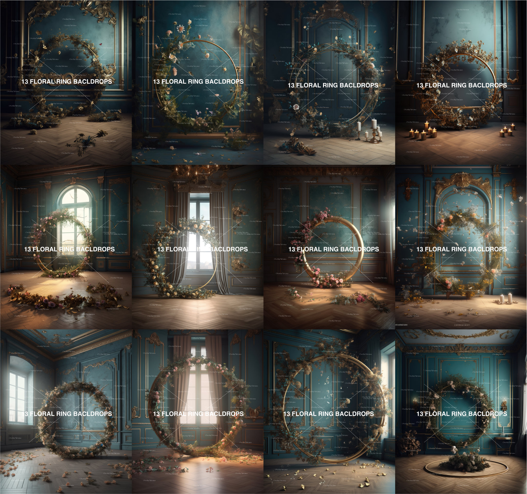 13 X Floral Ring Backdrop Overlays Bridal Digital Backdrop Etsy