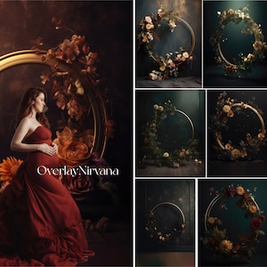 Floral Ring Backdrop Overlays - Bridal Digital Backdrop - Maternity Overlays for Photoshop, Portrait Photo Overlays, Ring Overlays  (V3)