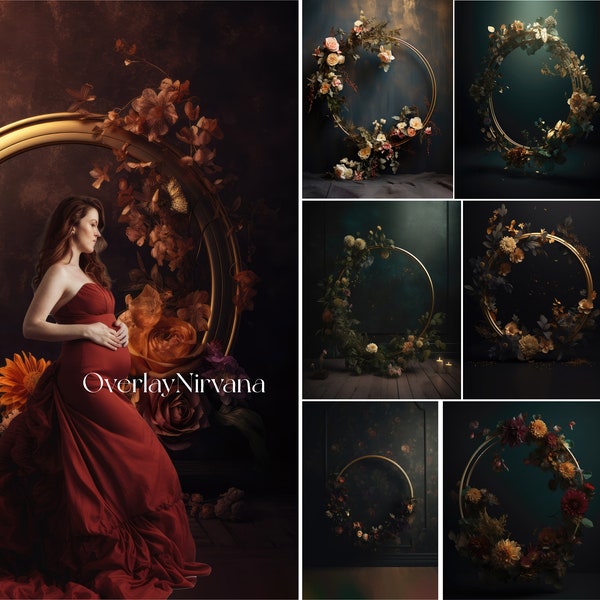Floral Ring Backdrop Overlays - Bridal Digital Backdrop - Maternity Overlays for Photoshop, Portrait Photo Overlays, Ring Overlays  (V3)