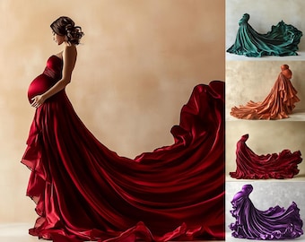 17 Elegante vestido de tela fluida con falda de maternidad blanca como fondo: Composición de Photoshop de alta costura, superposiciones y fondos de vestidos de arte digital