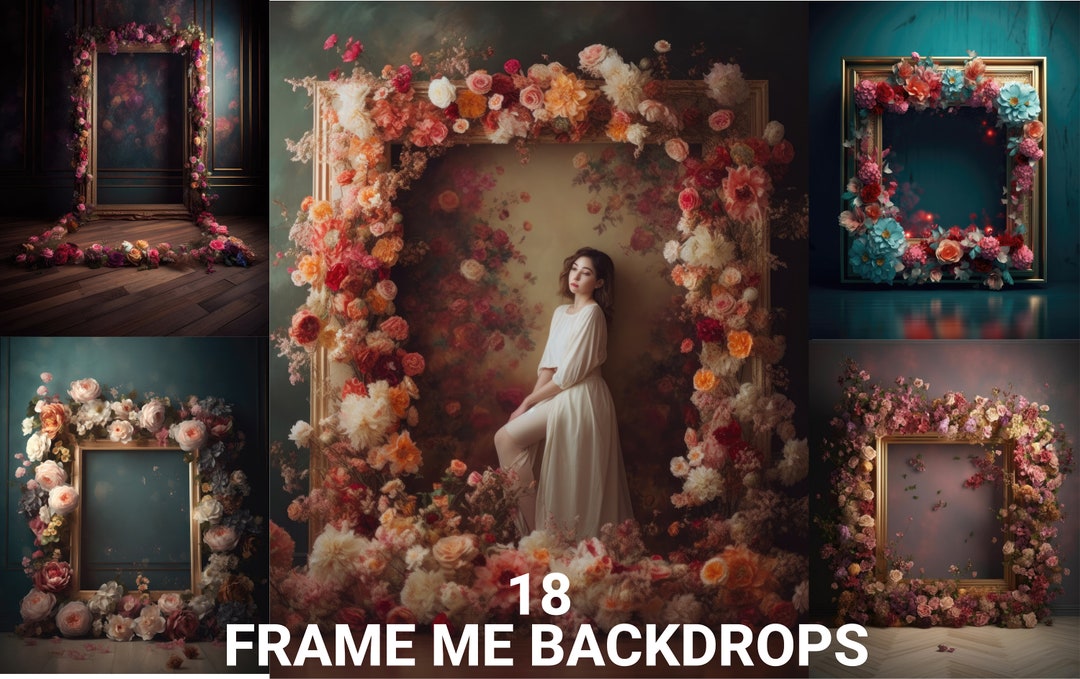 18 Frame Me Floral Digital Backdrops, Maternity Backdrop Overlays, Fine ...