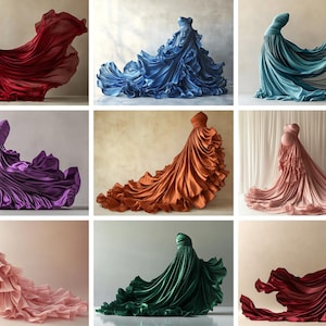 22 Elegant Flowing Variety Hues Maternity Skirt Dress Backdrop: Full Body High Fashion Photoshop Composite Studio Background Art Modern