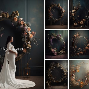 Floral Ring Backdrop Overlays - Floral Overlays - Maternity Overlays - Floral Backdrop Portrait Photo Overlays Bridal Digital Backdrop (V2)