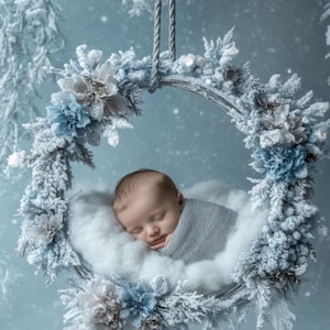 9 Newborn Flower Digital Backdrop Blue Boho Composite Photoshop Overlays Studio Background Bohemian Cozy Baby Boy Girl Photography 