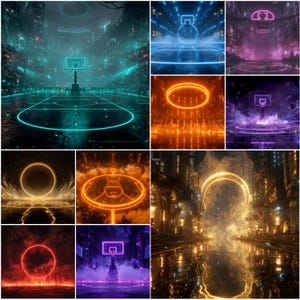 33 Cyber Neon Basketball Digital Backdrops for Sports Photography Banner Background School Senior Portrait Photo
