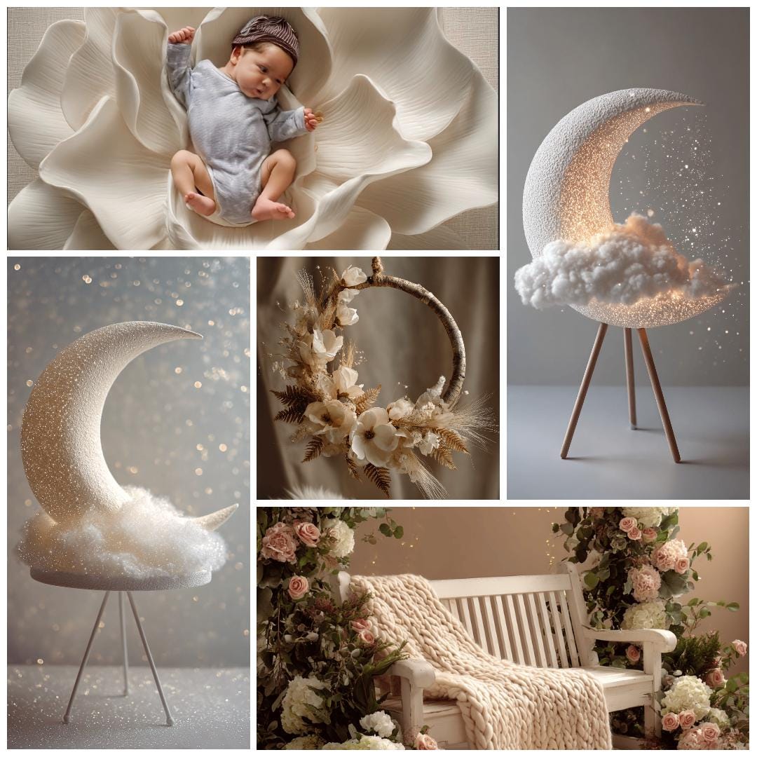 16 Neutral Newborn Bundle Floral Composite Digital Background • Baby ...