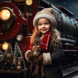 43 Polar Express Weihnachten Digitale Kulissen für Kinder Portrait Fotografie Hintergrund Schnee Zug Winter Dorf Nordpol JPG