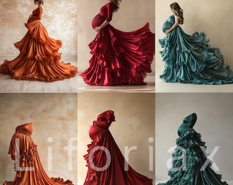13 elegantes y coloridos fondos de falda de maternidad: composición de Photoshop de alta costura, superposiciones de tela y fondos de vestidos de arte digital