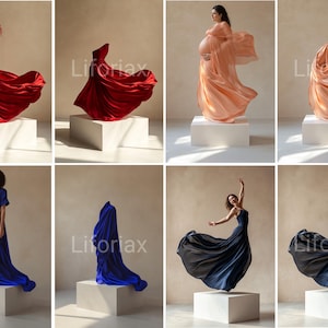 124 Flowing Colorful Flying Satin Fabric Backdrops Maternity Portrait: Digital Backdrops Dress Background Gold Beige Studio Photography