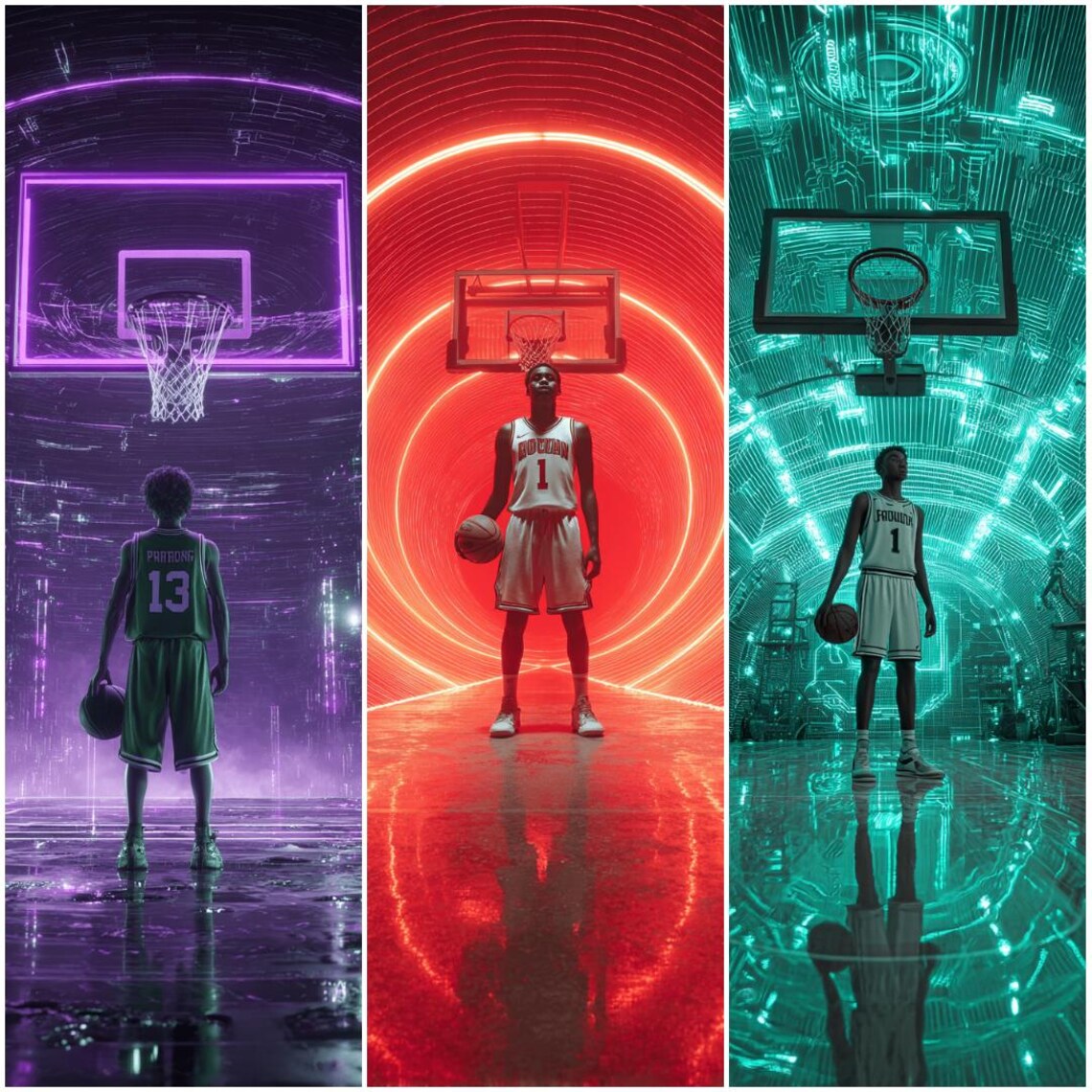 100 Neon Lights Basketball Action Digital Backdrops Banner for Sports ...