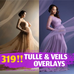 319 Fliegende Tulle Auflagen | Schleier Overlays | Digitale Stoff-Overlays | Schwangerschafts-Session | Durchscheinende PNG PSD | Tüll Overlays Photoshop 4K