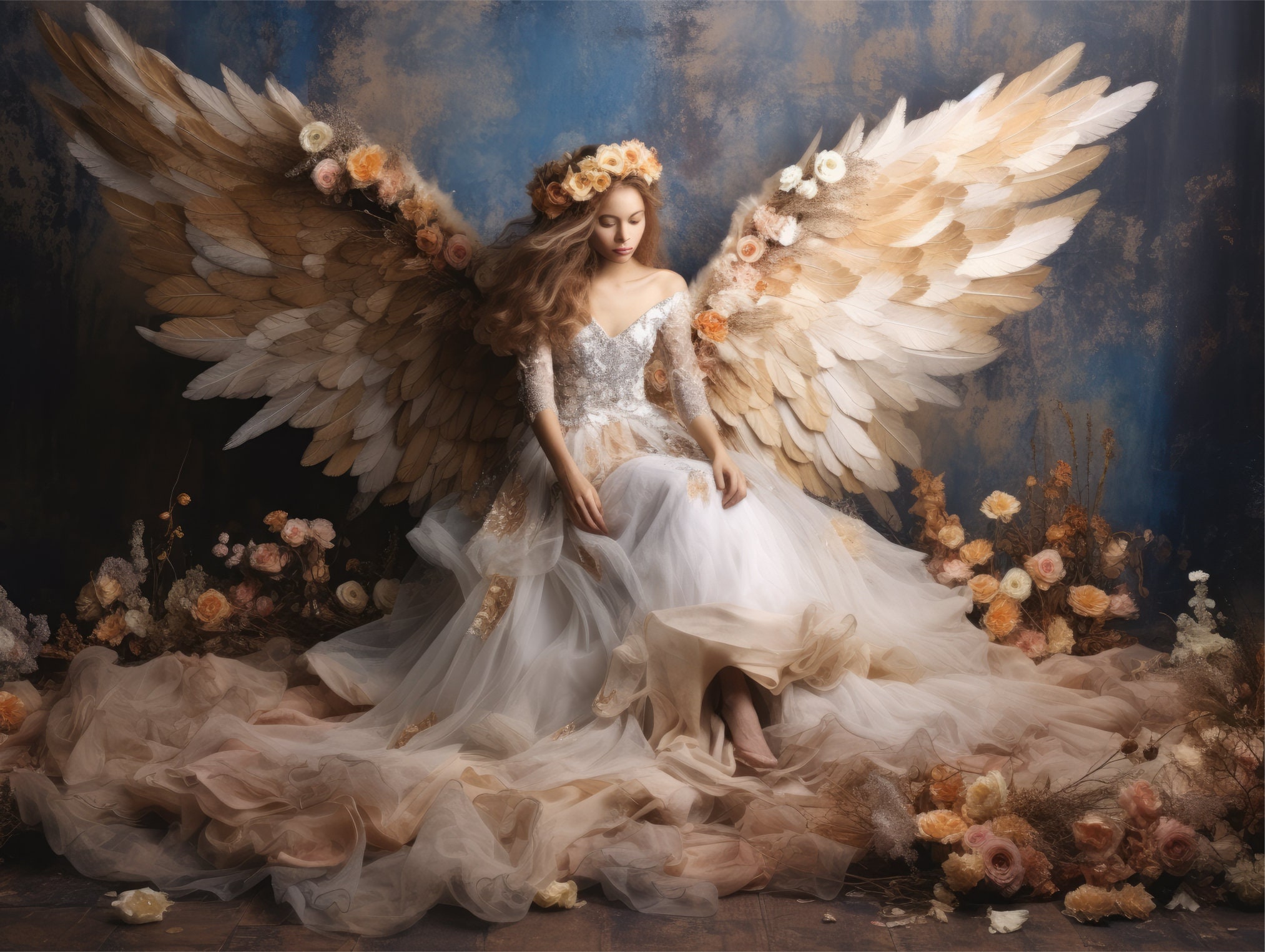 9 X Digital Backdrops, Floral Angel Wings Digital Backgrounds ...