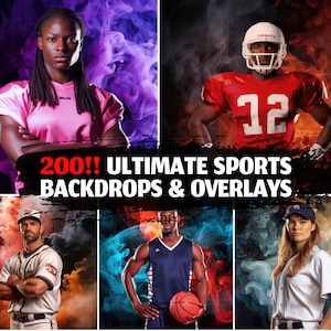 200 sportowych teł i nakładek: nakładki z dymem i mgłą oraz tła cyfrowe do piłki nożnej, koszykówki, piłki nożnej, softballu, tenisa