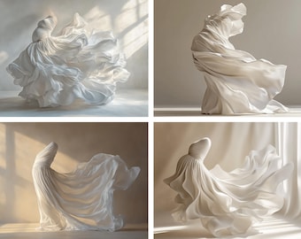 20 elegantes fondos de falda de maternidad blancos fluidos: composición de Photoshop de alta costura, superposiciones de vestidos y fondos de arte digital