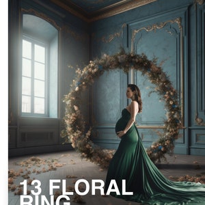 13 X Floral Ring Backdrop Overlays - Bridal Digital Backdrop - Maternity Overlays for Photoshop, Portrait Photo Overlays, Ring Overlays