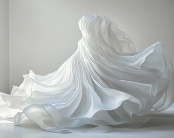 31 Elegante fondo de falda de maternidad blanca fluida: Composición de Photoshop de alta costura, superposiciones de vestidos y fondos de arte digital