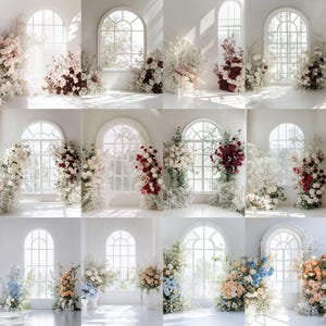42 Maternity Floral Arches Digital Backdrops Set, White Backgrounds Studio Photography