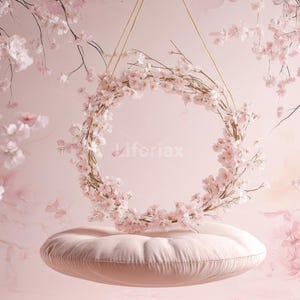 Newborn Floral Swing Pink Digital Backdrop Composite Photoshop Overlays Studio Background Bohemian Cozy Baby Boy GirlA Photography Boho
