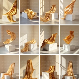 Satin Premium Maternity Portrait: Digital Dress & Photo Art Backdrops of Flowing Flying Gold Beige Fabrics background