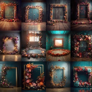 18 Frame Me Floral Digital Backdrops, Maternity Backdrop Overlays, Fine ...