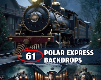 61 Polar Express Christmas Digital Backdrops for Kids Portrait Photography background Composite Snow  Train Winter Village North Pole JPG