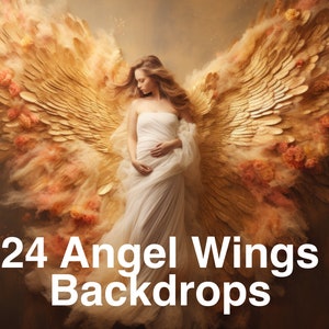 24 cenários digitais, fundos digitais de asas de anjo, sobreposições de cenário de maternidade, cenários de estúdio, flores de asas de anjo, texturas de belas artes