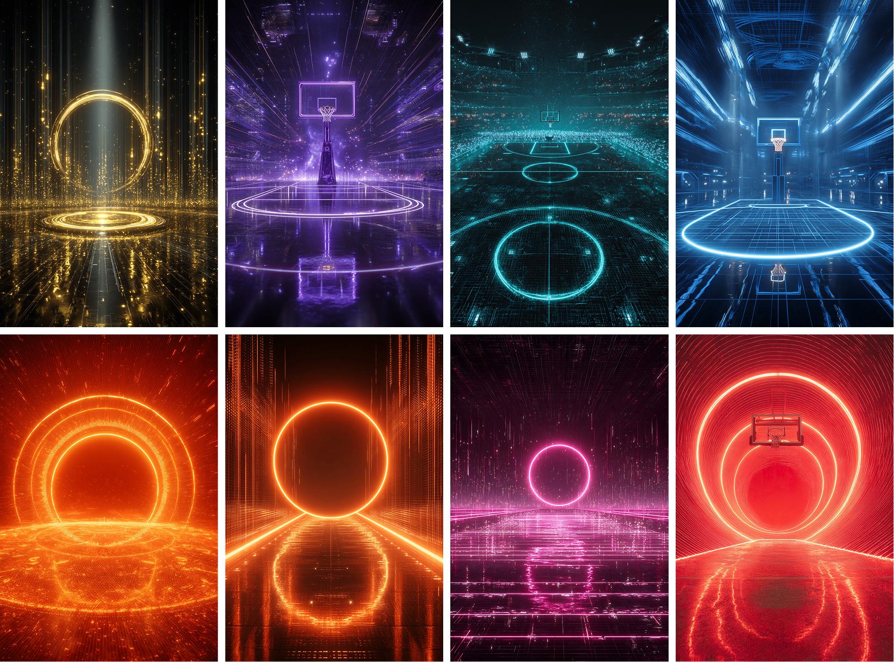 100 Neon Lights Basketball Action Digital Backdrops Banner for Sports ...