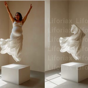 24 White Satin Premium Maternity Portrait: Digital Dress & Photo Art Backdrops of Flowing Flying Gold Beige Fabrics
