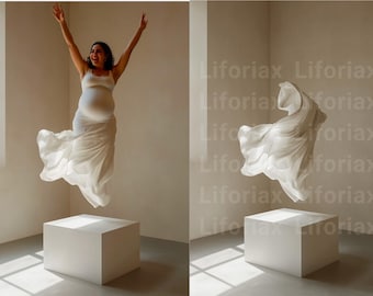 24 White Satin Premium Maternity Portrait: Digital Dress & Photo Art Backdrops of Flowing Flying Gold Beige Fabrics
