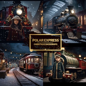46 Polar Express Weihnachten Digitale Kulissen für Kinder und Familie Weihnachten Zug Fotografie zusammengesetzte Schnee Winterdorf Nordpol Zug