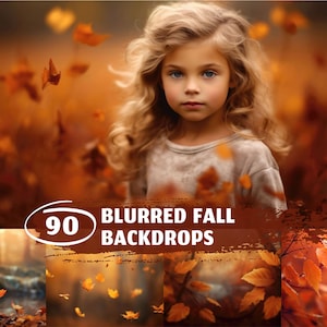70 Blurred Fall Portrait Backdrops for Photoshop, Digital Autumn Photo Editing Backgrounds, Defocused Bokeh Orange and Yellow Leaves