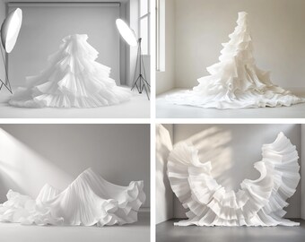 32 elegantes fondos de falda de maternidad blanca fluida: composición de Photoshop de alta costura, superposiciones de vestidos y fondos de arte digital