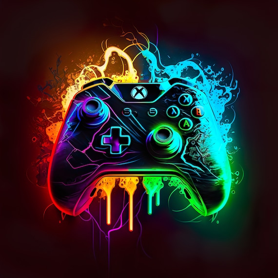 Ice Diamond Designs | Neon Gamer Controller with Paint Drip | Digital Image