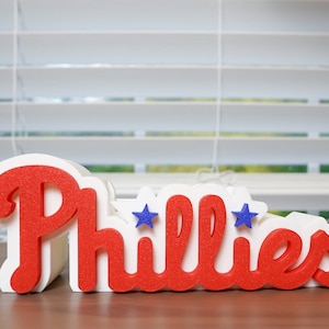 Placa decorativa Phillies | Placa de beisebol | Placa esportiva | Decoração esportiva | Organizador de mesa para fãs