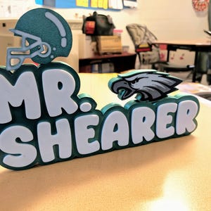 Placa de identificación personalizada hecha a mano de los Eagles/Decoración de escritorio personalizada para el día del partido de fútbol americano/Regalo de los Philadelphia Eagles