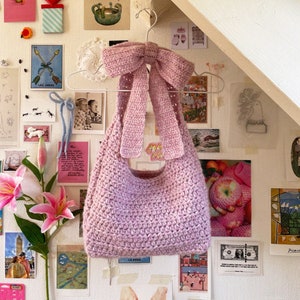 PDF Big Bow Bag Crochet Pattern | Cute Advanced Beginner Project |  Tote Messenger Shoulder Laptop Bag | Coquette Girlish Ballet Balletcore