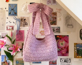 PDF Big Bow Bag Crochet Pattern | Cute Advanced Beginner Project |  Tote Messenger Shoulder Laptop Bag