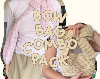 Discounted Crochet Patterns: Bow Bags | Cute Easy Beginner Project | Tote Messenger Shoulder Laptop Bag | Coquette Purse Handbag