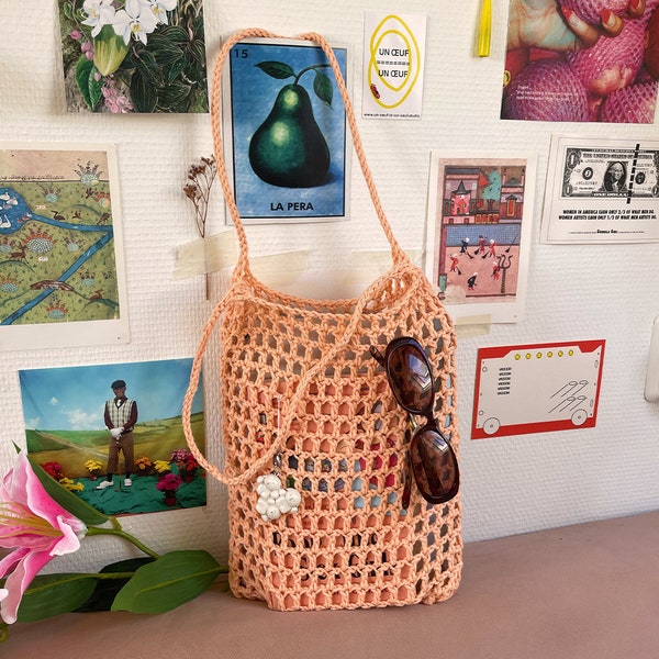 PDF Crochet Pattern Mesh Tote Bag | Quick Easy DIY Crochet Project For Beginners | Beach Summer Park Spring | Book Bag | iPad Tablet Holder