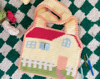 PDF House Bag Crochet Pattern | Cute Advanced Beginner Project | Tote Messenger Shoulder Laptop Bag