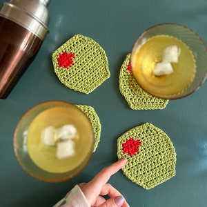 PDF Olive Coasters Crochet Pattern | Cute Quick Simple Easy Beginner Project | Handmade Gift Idea | Cocktail Martini Party | Coaster