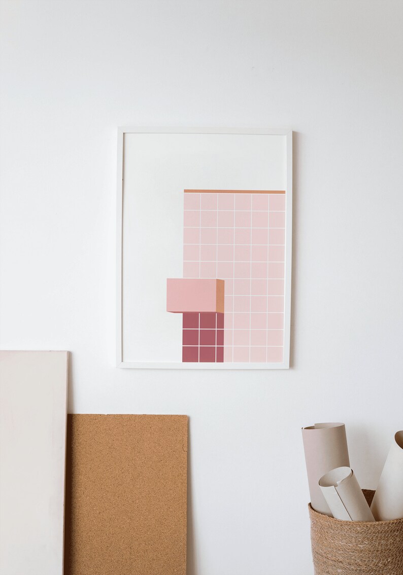 Abstract Geometric Pastel Pink Wall Art Decor Digital Download image 3