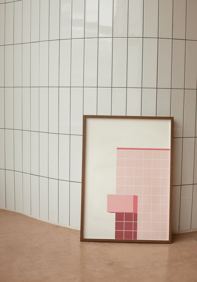 Abstract Geometric Pastel Pink Wall Art Decor Digital Download image 1