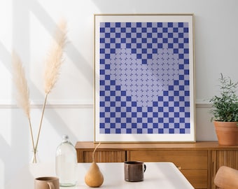 Y2K Pop Retro Blue Checkered Pattern Pixel Art Printable Poster For Gallery Wall